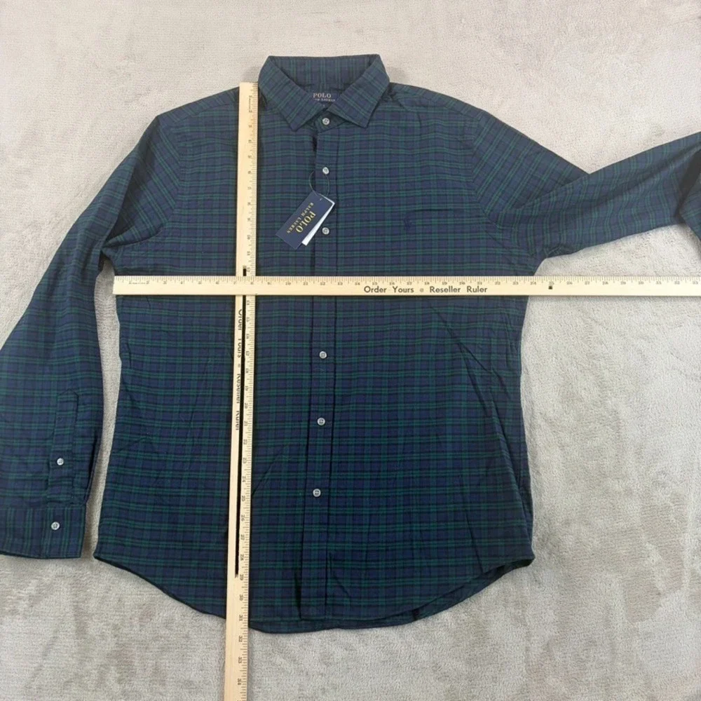 Polo Ralph Lauren Slim Fit Shirt in Green Navy Tartan Plain Men XL Pony NWT $138